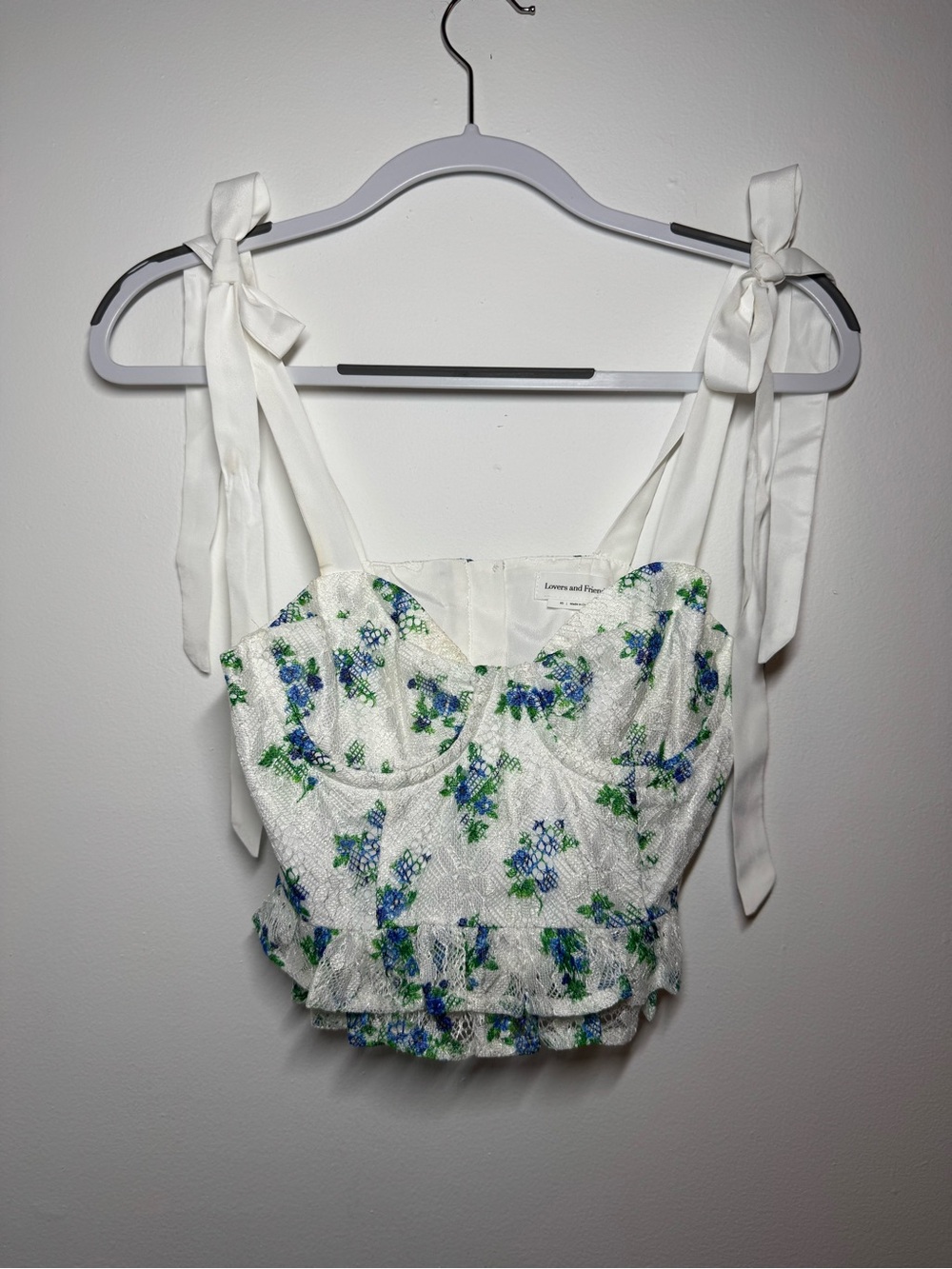 Lovers + Friends White Floral Tie-Strap Bustier Top